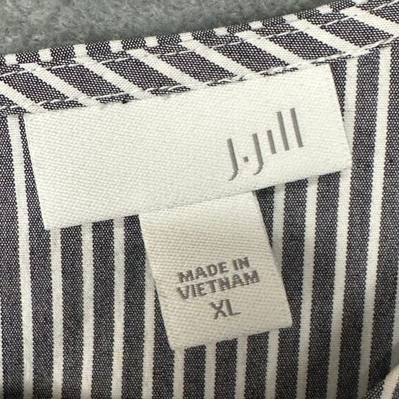 J Jill Top Womens Extra Large Gray White Striped Tie Front Preppy Lagenlook Boho - Picture 6 of 12
